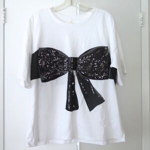 NEW Kate Spade Trompe L'oeil T-shirt - Sequinned Bow